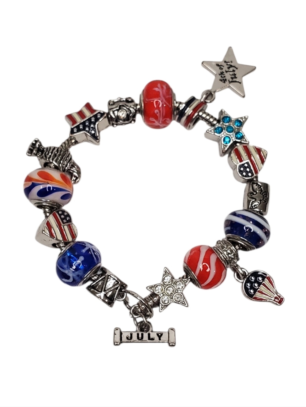 Estate Willabee & Ward Silver-Tone July Charm Bracelet 4th of July Patriotic